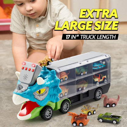 Dinosaur Truck with 12 Pull Back Cars Toys Set