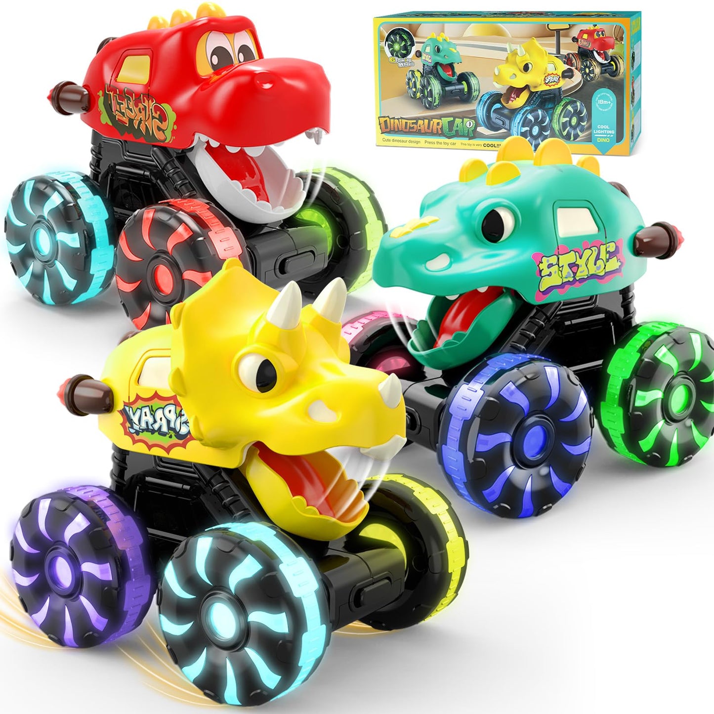 3 Pack Monster Truck Dinosaur Car Toys