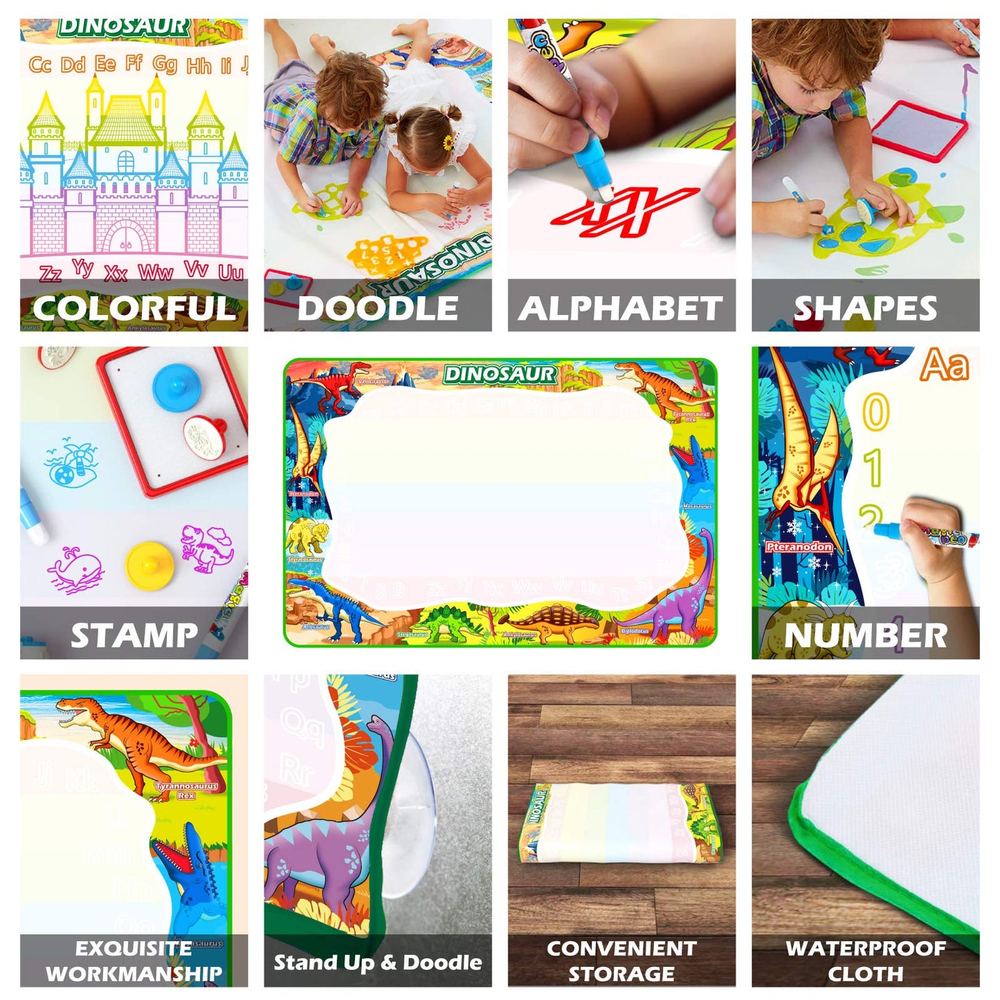 Jasonwell Aqua Water Doodle Mat 31x31 Inches Large Magic Drawing Doodling Mat Coloring Mat Educational Toys Christmas Birthday Gifts for Kids Toddler Boys Girls Age 2 3 4 5 6 7 8 Year Old (Alphabet)