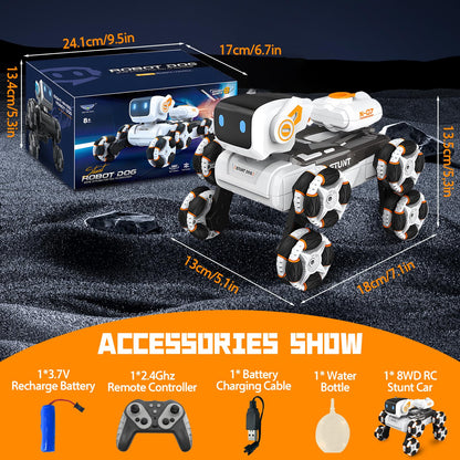 Robot Dog Toy for Kids,2.4Ghz Remote Control Dog Stunt Robot Dog 2nd Gen Remote Control Cars Stunt Rc Cars with Light & Sound Toys Christmas Birthday Gifts for 6 7 8 9 10 11 12 Year Old Boys (white)