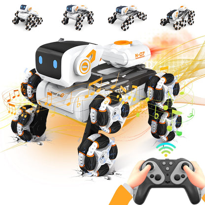 Robot Dog Toy for Kids,2.4Ghz Remote Control Dog Stunt Robot Dog 2nd Gen Remote Control Cars Stunt Rc Cars with Light & Sound Toys Christmas Birthday Gifts for 6 7 8 9 10 11 12 Year Old Boys (white)