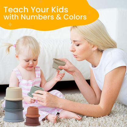 Stacking Cups Baby Toy Educational Cup Stacking Set 8-Pc Stackable Cups with Number Rainbow Nesting Cups for Babies 6-12 Months Stacking Cups for Toddlers 1-3 Perfect for Indoor/Outdoor