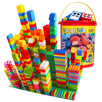 burgkidz Educational Toy Classic Big Size Bricks Building Blocks, Large Compatible Animal Building Bricks with Reusable Storage Bucket Gift for Boy Girl Ages 3+