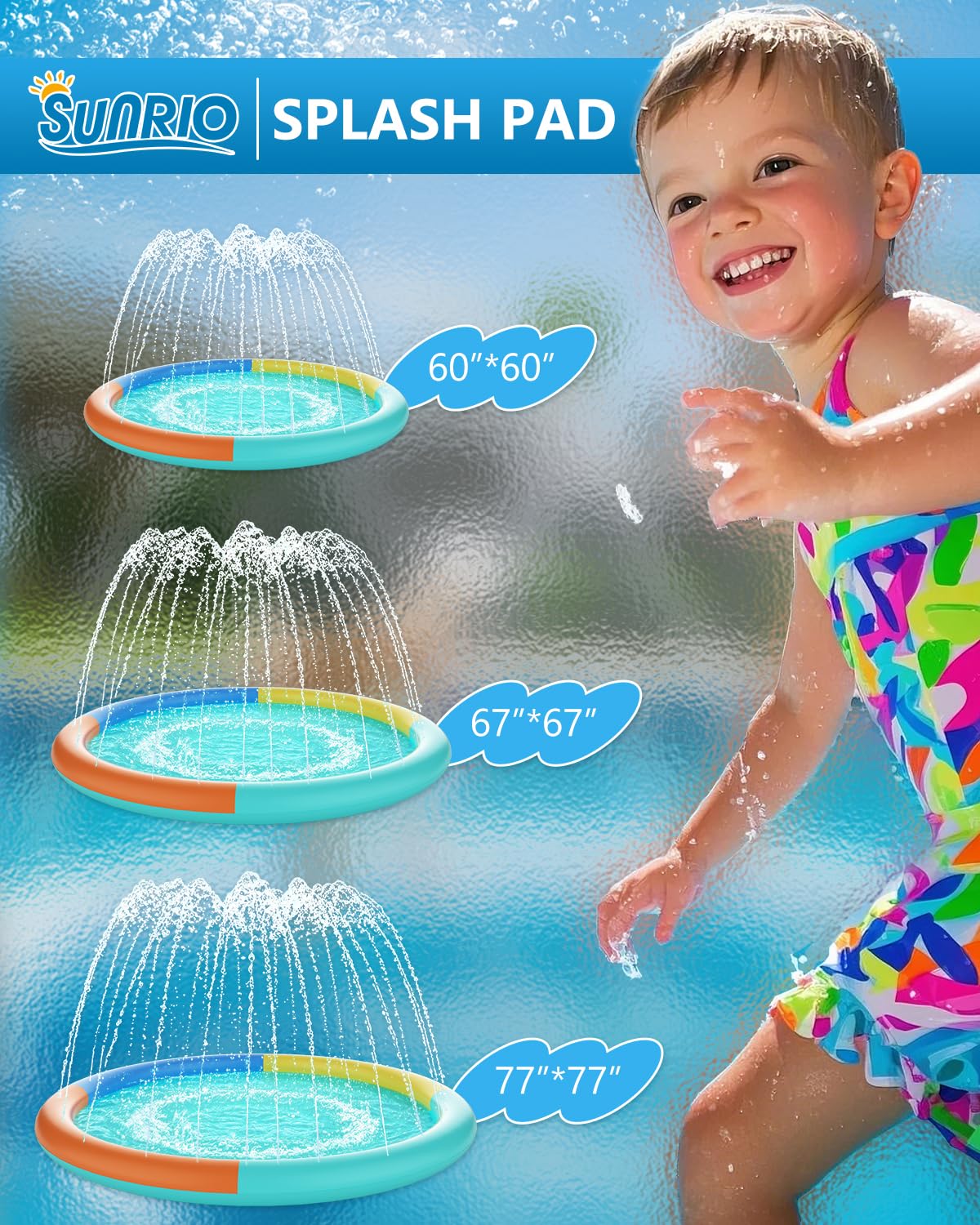 Non-Slip Splash Pad 67" Extra Large Sprinkler for Kids