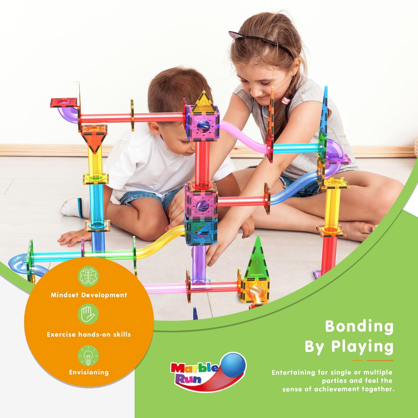 PicassoTiles 108pc 3-in-1 Marble Run Car Race Track Combo Magnetic Tiles PicassoToys Magnet Building Block Educational Construction Toy Playset STEM STEAM Learning Kit Child Brain Development PTG108