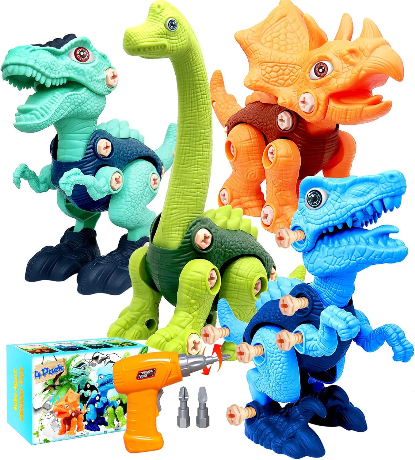 Dinosaur Toys for Kids, 4 Pack Take Apart Dinosaur Toys