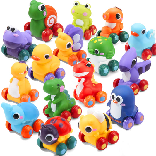 JOYIN Cartoon Cars, Soft Rubber Toy Car Set, Mini Vehicles, Bath Toy Car for Toddlers, Gift for Boys and Girls Easter Basket Stuffers, Summer Beach and Pool Activity, Party Favors for Kids