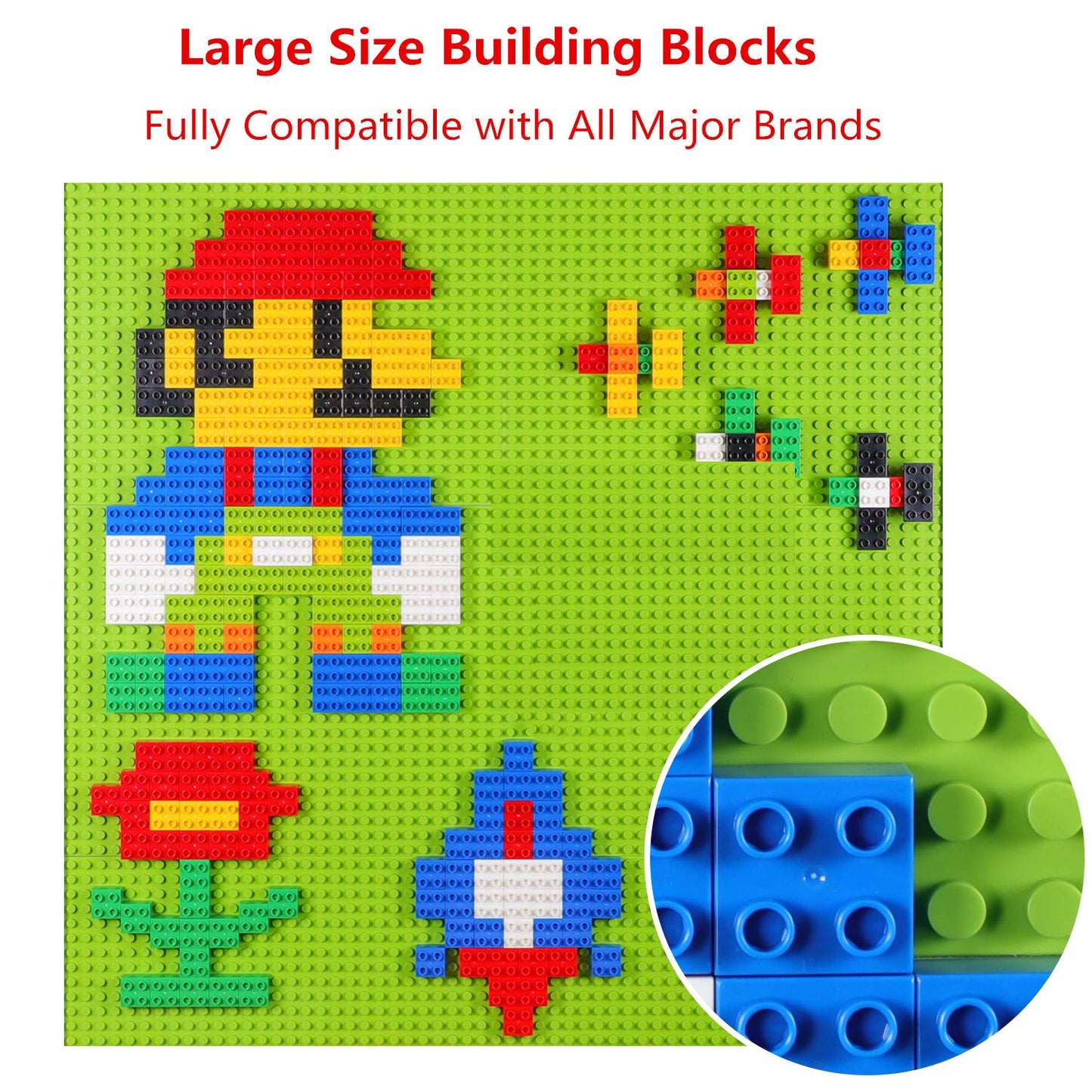 burgkidz Educational Toy Classic Big Size Bricks Building Blocks, Large Compatible Animal Building Bricks with Reusable Storage Bucket Gift for Boy Girl Ages 3+