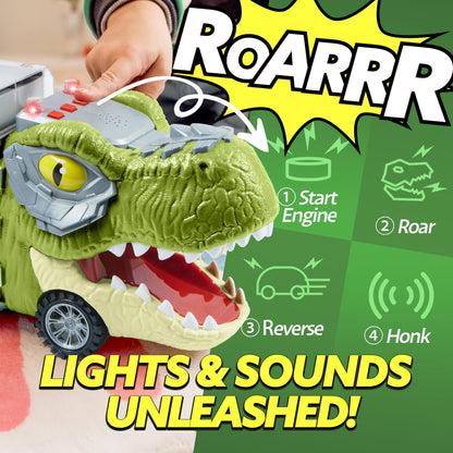 Dinosaur Truck with 12 Pull Back Cars Toys Set