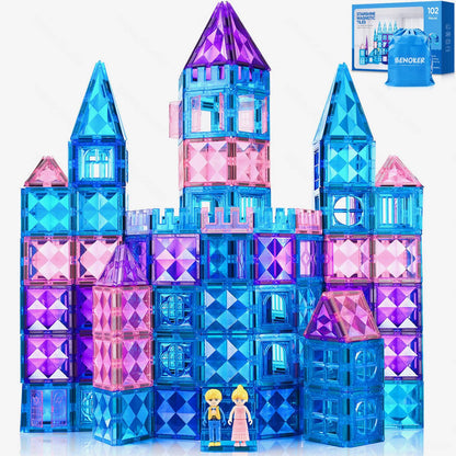 102PCS Ice Castle Magnetic Tiles, 3D Building Blocks STEM Educational Kids Toys for Pretend Play, 3 4 5 6 7 8 Year Old Birthday Gifts for Boys and Girls, Preschool Learning Toys for Birthday