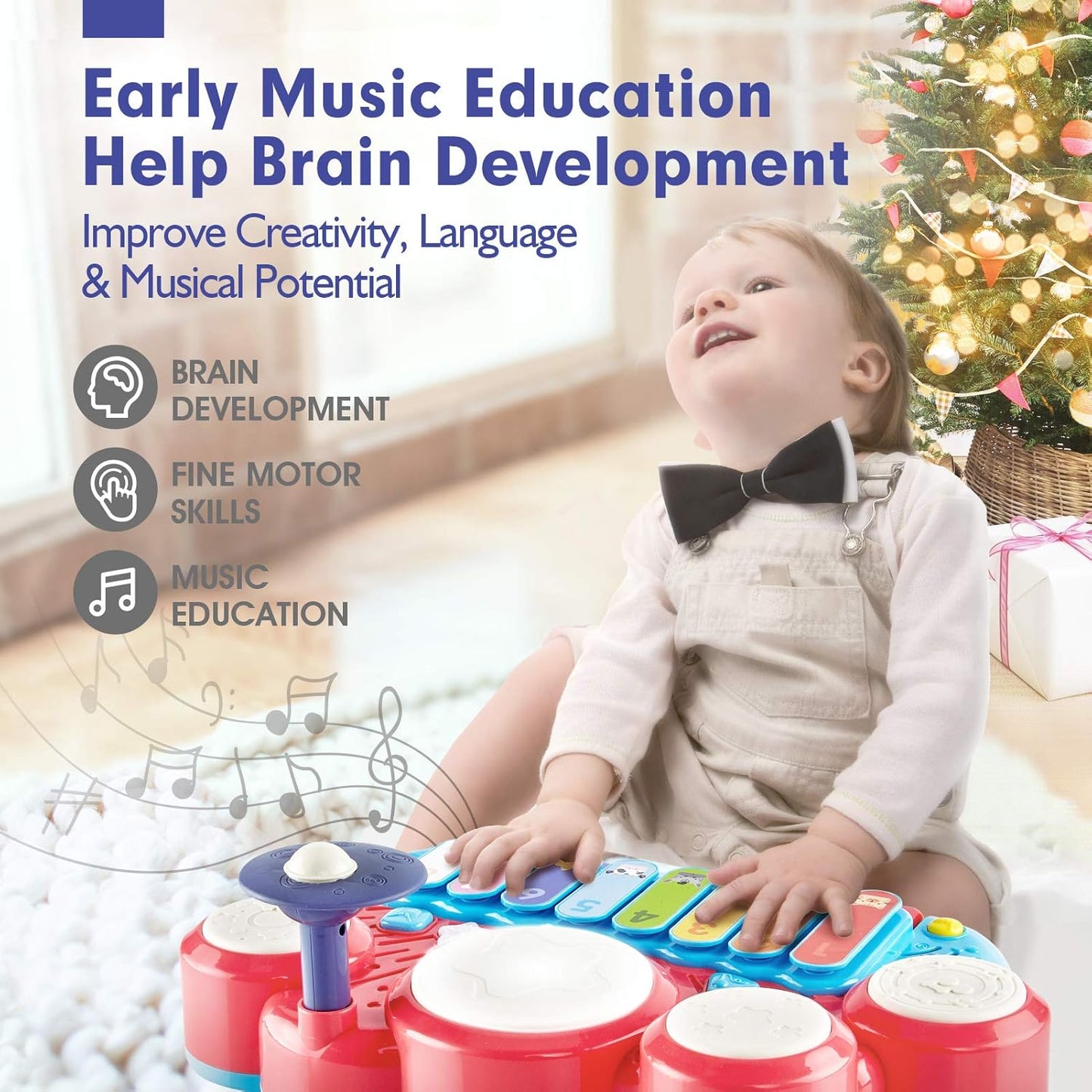 Baby Musical Toys, 3 in 1 Piano Keyboard Xylophone Drum Set for 1 Year Old Girls Toys, Learning Toys for Toddlers 1-3, Baby Piano 18 Months - 1 2 3 4 Year Old Girl Toys Birthday Gift