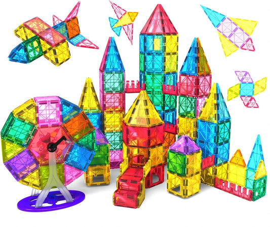Jasonwell 110PCS Magnetic Tiles Building Blocks Set for Boys Girls Preschool Educational Magnet Construction Kit Stacking STEM Toys Christmas Birthday Gifts for Kids Toddlers 3 4 5 6 7 8 9 + Year Old