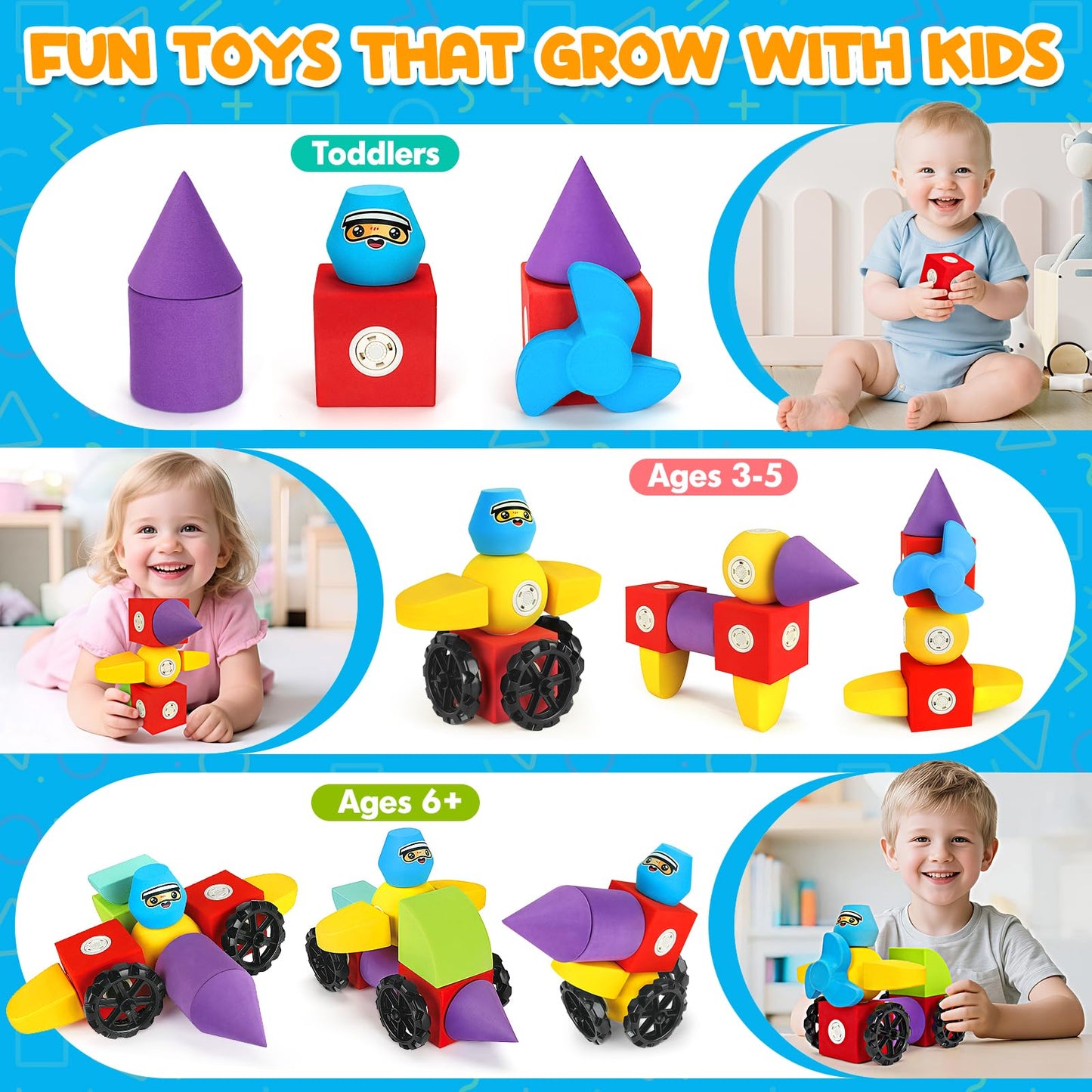 15 PCS Magnetic Foam Blocks for Kids
