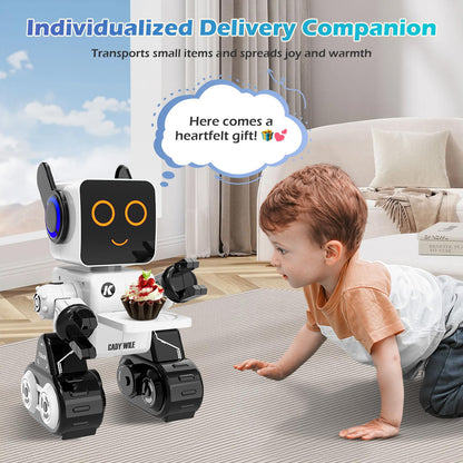 Rechargeable RC Robot Toy for Kids - Interactive Intelligent LED Light, Speaks, Dances, Built-in Coin Bank (White)