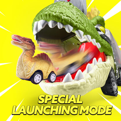Dinosaur Truck with 12 Pull Back Cars Toys Set