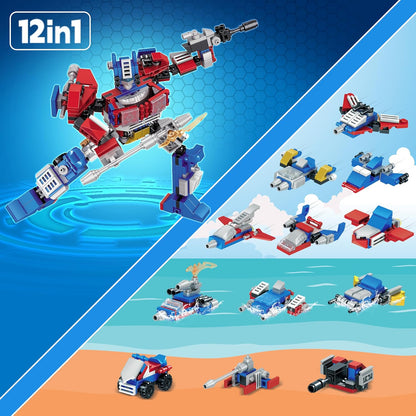 24 Packs Party Favors for Kids - Transform Robot Building Blocks, 12-in-1 Creative Action Mech Toy Building Set for Classroom Prizes Stocking Stuffers, Birthday Valentines Easter Gifts for Boys Girls