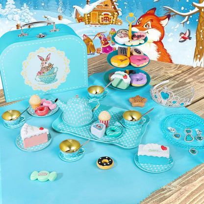 Tea Party Set for Little Girls, 49PCS Princess Tea Time Toys Including Tea Set Dessert Carrying Case, Kids Kitchen Pretend Playset, Tea Set for Girls Birthday Toddler Age 3-8, Pink