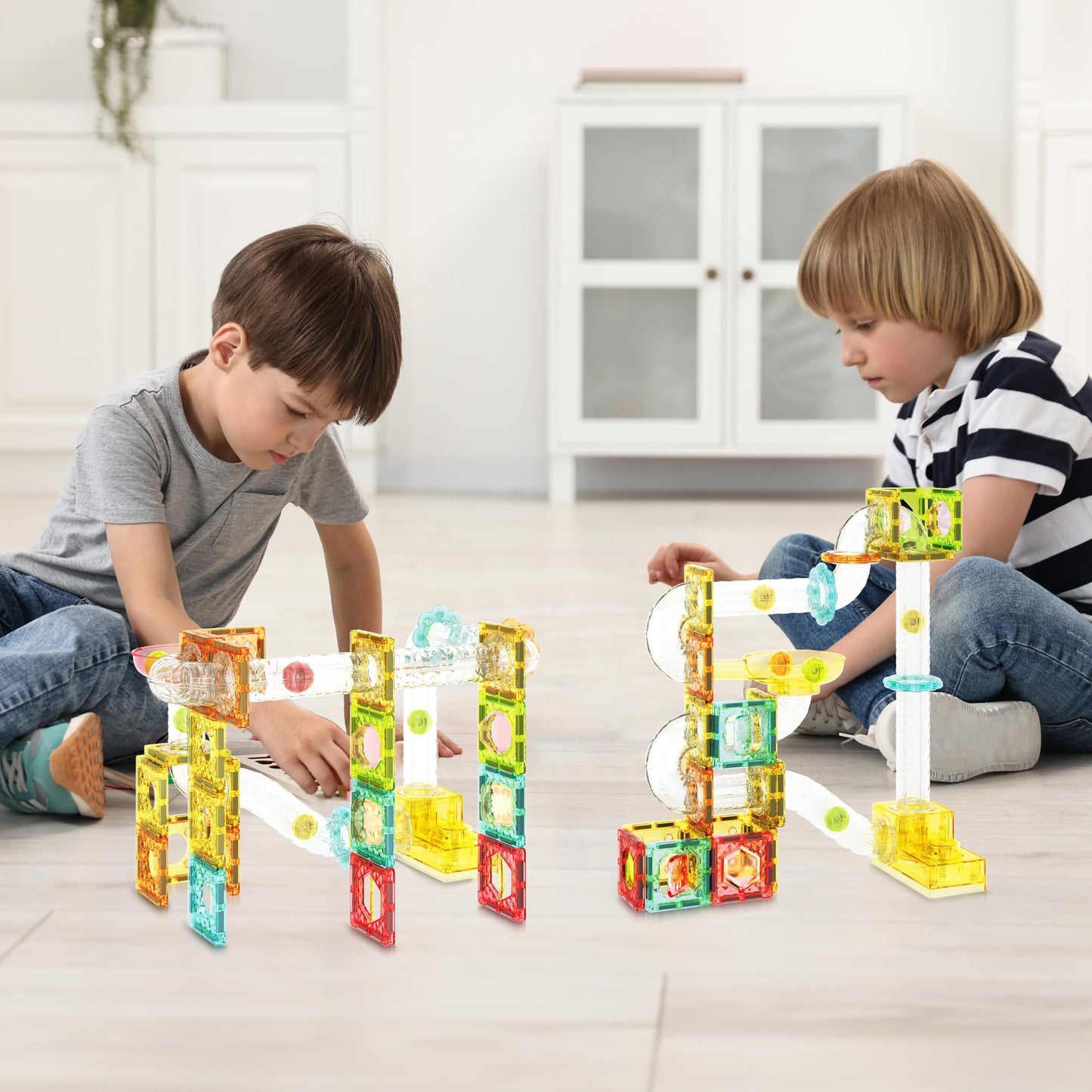 PicassoTiles 108pc 3-in-1 Marble Run Car Race Track Combo Magnetic Tiles PicassoToys Magnet Building Block Educational Construction Toy Playset STEM STEAM Learning Kit Child Brain Development PTG108