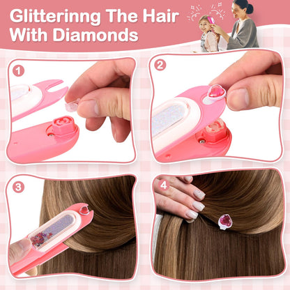 Hair Gem Stamper Kit, Bling Hair Jewels for Girls Toys, Hair Styling Tool with Reusable Shining Diamonds, Birthday Gifts Toys for Girls