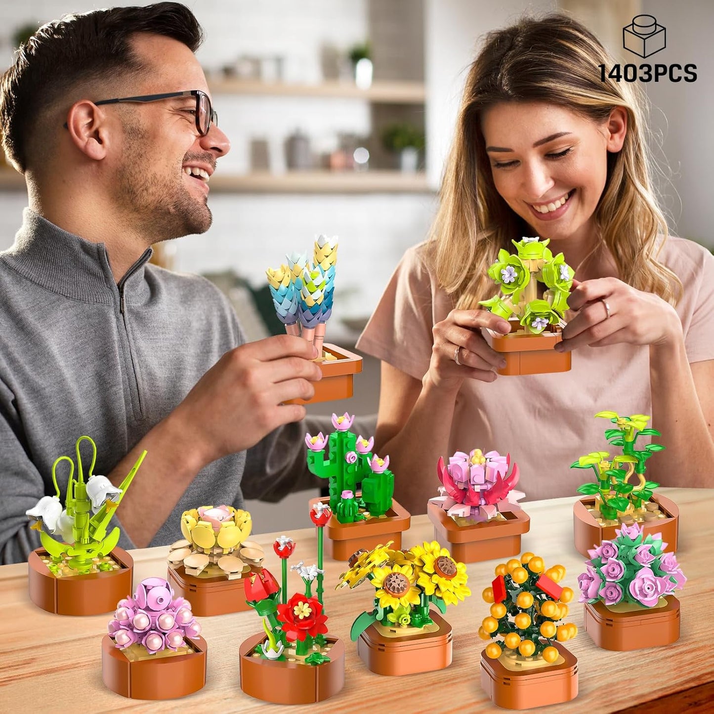 12 Pack Flowers Succulents 3.6MM Mini Building Set