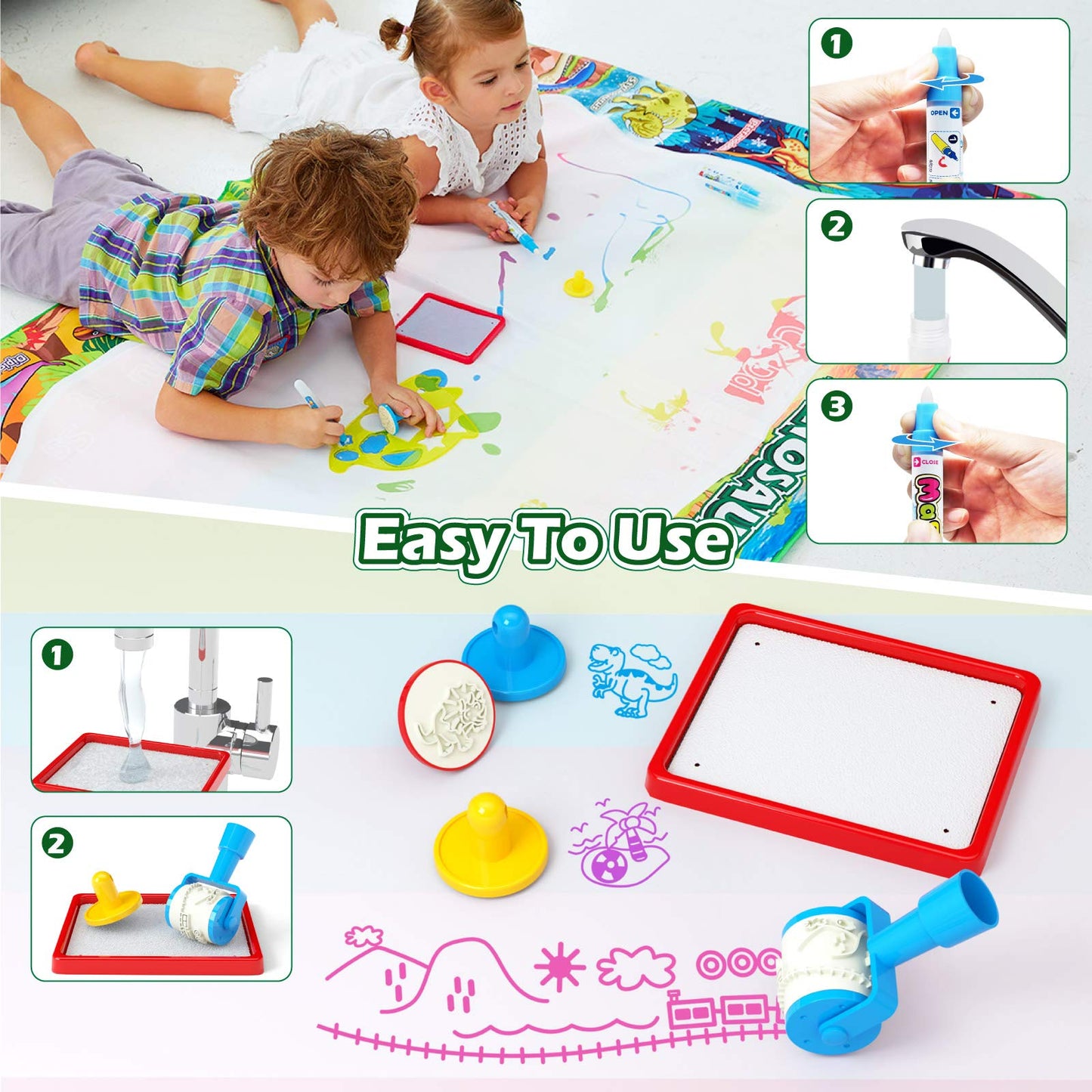 Jasonwell Aqua Water Doodle Mat 31x31 Inches Large Magic Drawing Doodling Mat Coloring Mat Educational Toys Christmas Birthday Gifts for Kids Toddler Boys Girls Age 2 3 4 5 6 7 8 Year Old (Alphabet)