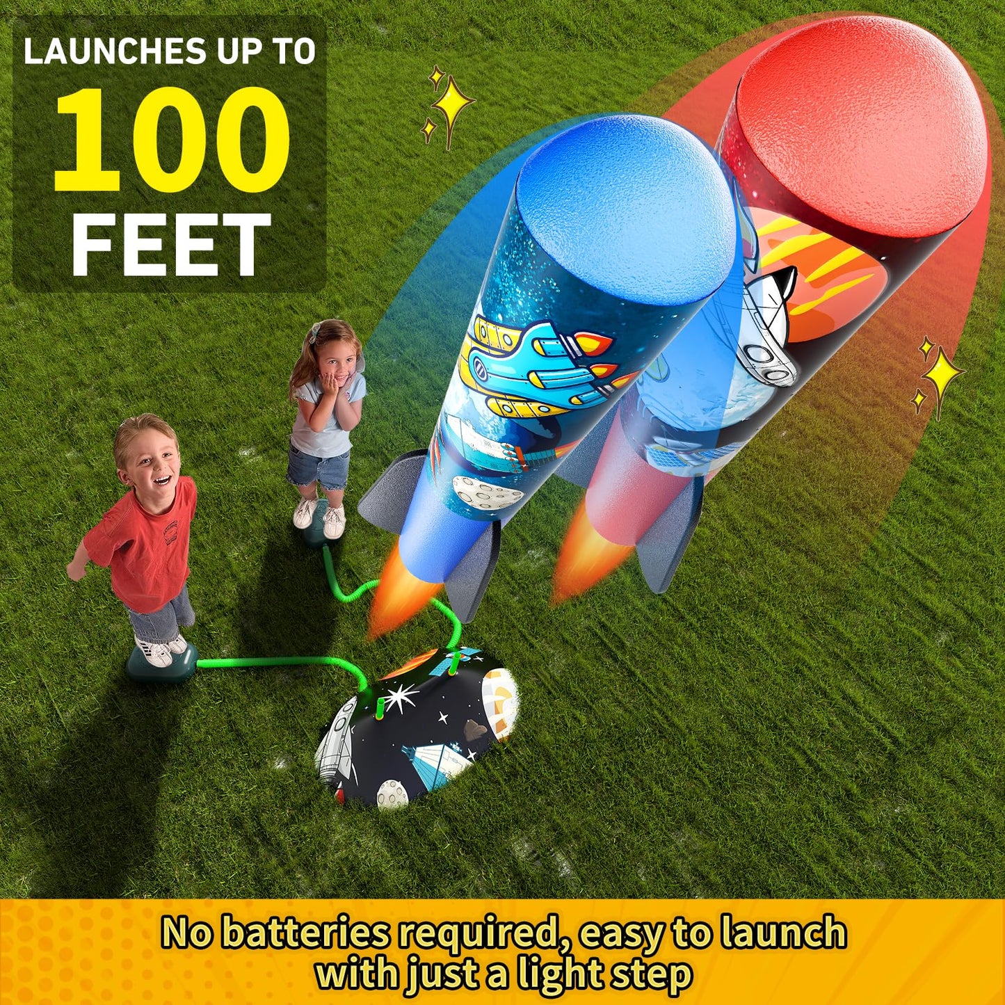 Toys Rocket Launcher for Kids - Launch up to 100 Ft, 8 Multi-Color Foam Rockets & Adjustable Launch Stand, Kids Outdoor Toys, Birthday Toys for Kids Boys Girls Age 3+ Years Old