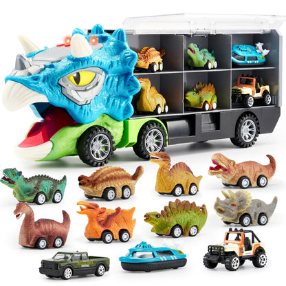 Dinosaur Truck with 12 Pull Back Cars Toys Set
