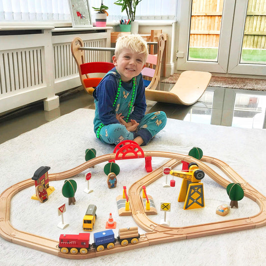 Tiny Land 110PCS Wooden Train Set