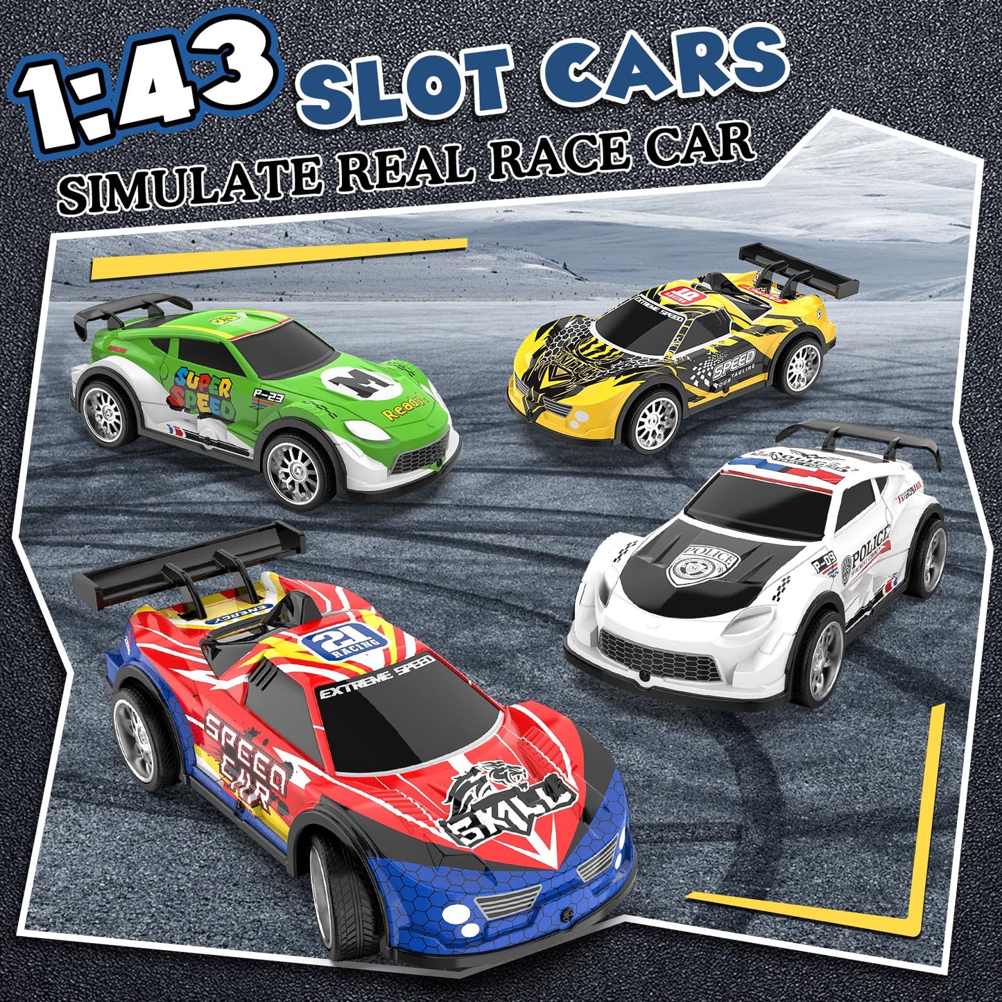 Slot Car Race Track Sets with 4 Slot Cars