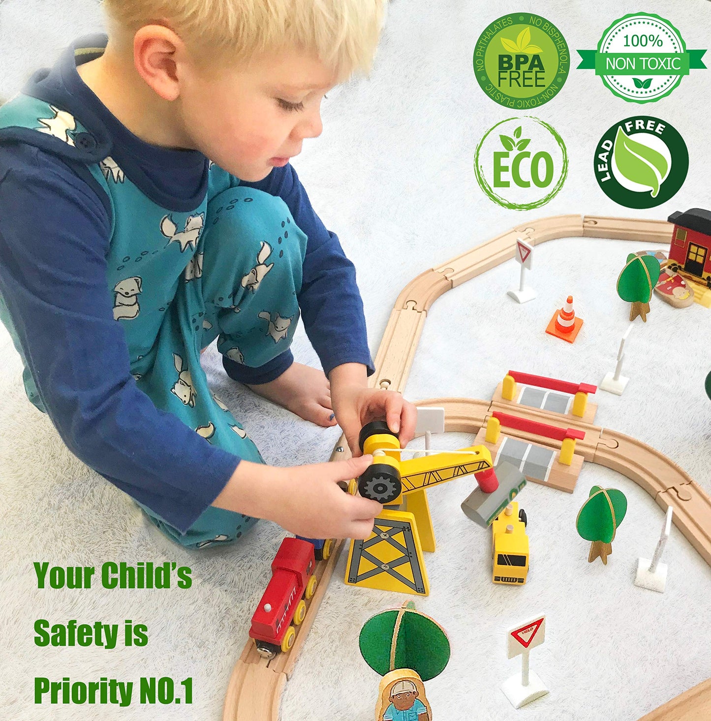Tiny Land 110PCS Wooden Train Set