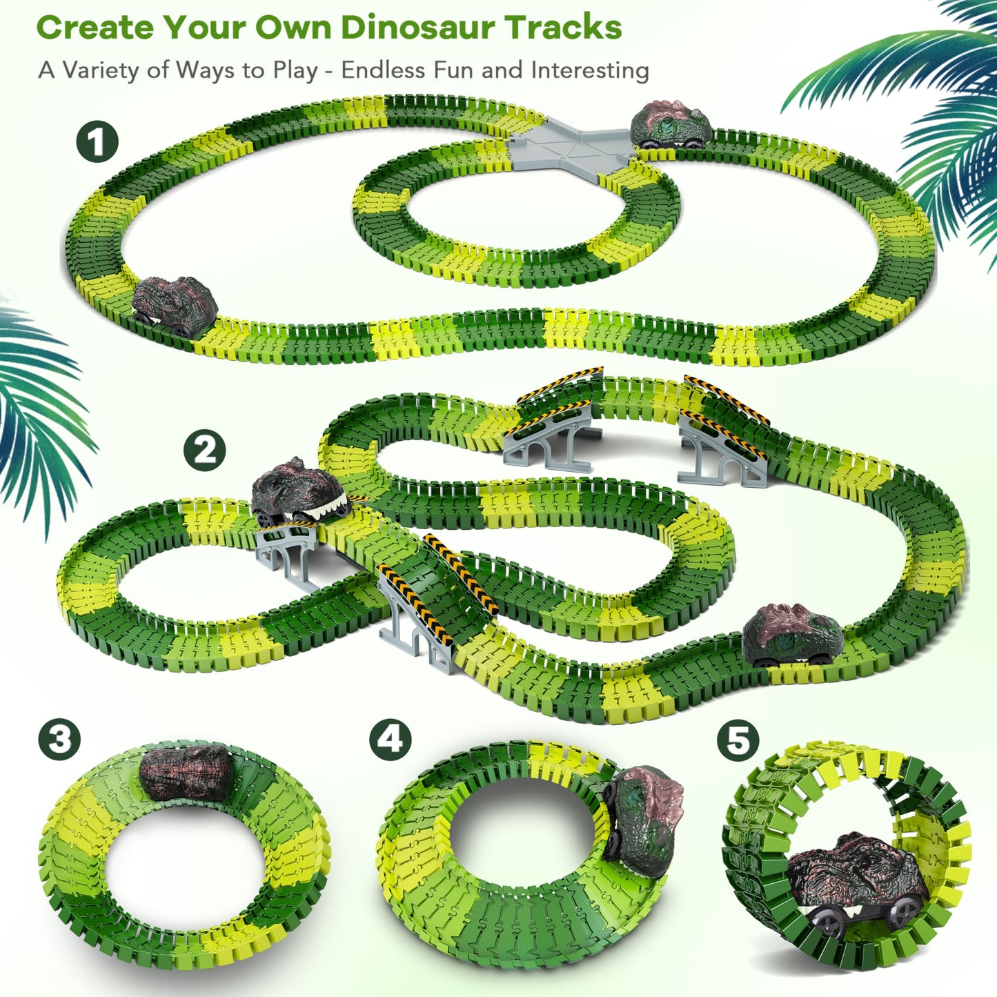 Dinosaur Toys, 252 PCS Create A Dinosaur World Road Race Tracks